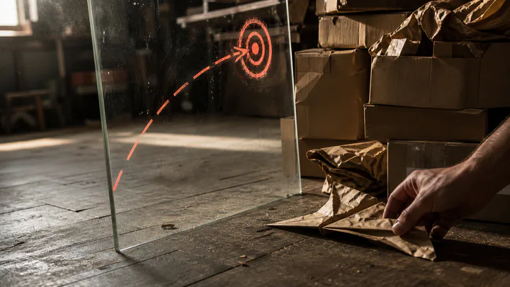 Forecast drawn toward a target while a real paper glider misses beside excess inventory